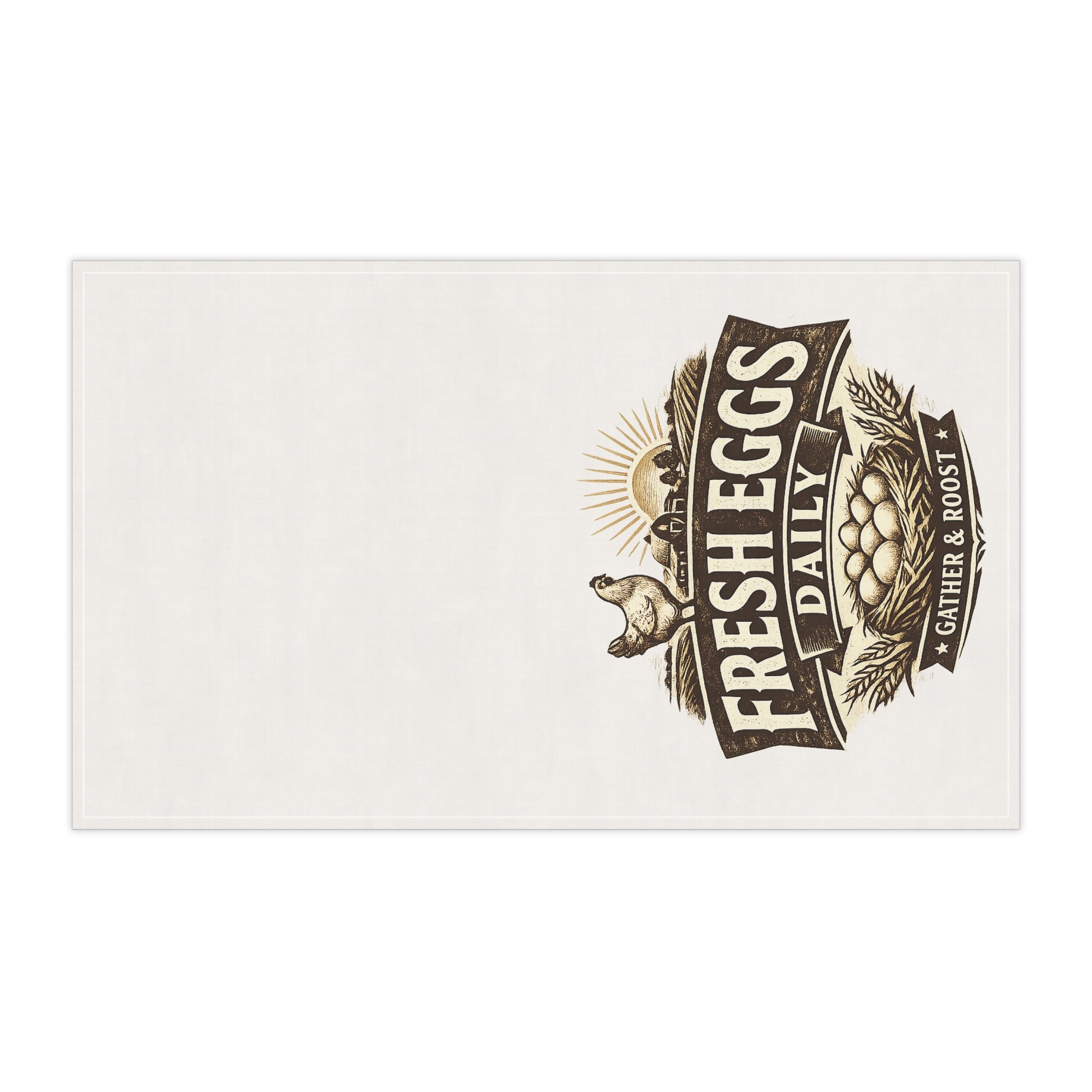 Decorative placemat with 'Fresh Eggs Daily' design on a white background