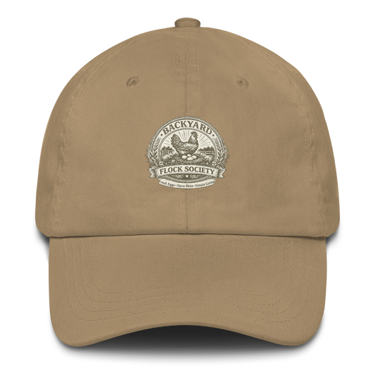 Premium Backyard Flock Society™ hat for chicken keepers, homesteaders, and fresh egg enthusiasts. Farmhouse-inspired style built for life close to home.