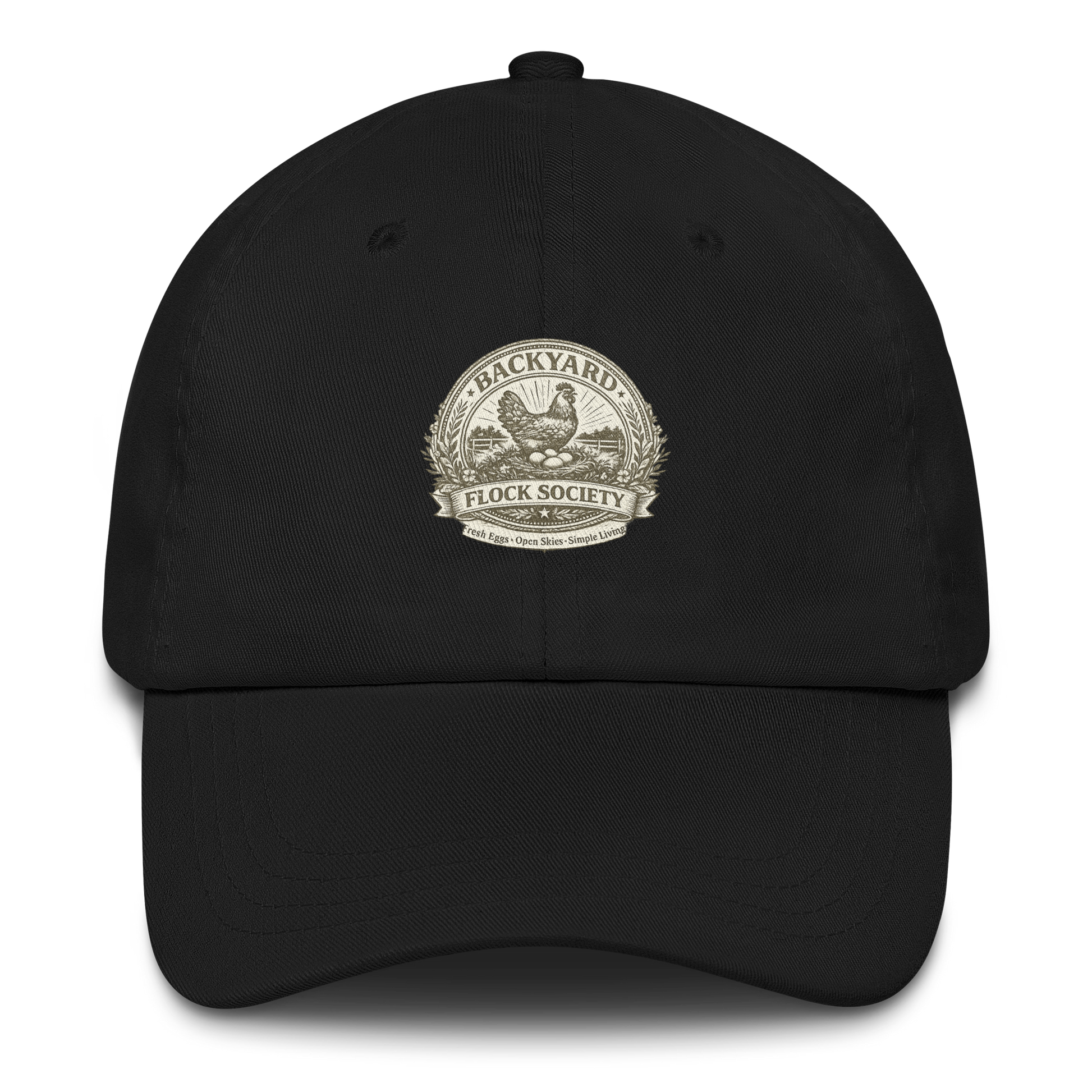 Premium Backyard Flock Society™ hat for chicken keepers, homesteaders, and fresh egg enthusiasts. Farmhouse-inspired style built for life close to home.