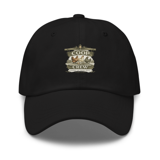 Premium Coop Crew™ hat for backyard chicken keepers, homesteaders, and fresh egg enthusiasts. Farmhouse-inspired embroidered headwear designed for life close to home.