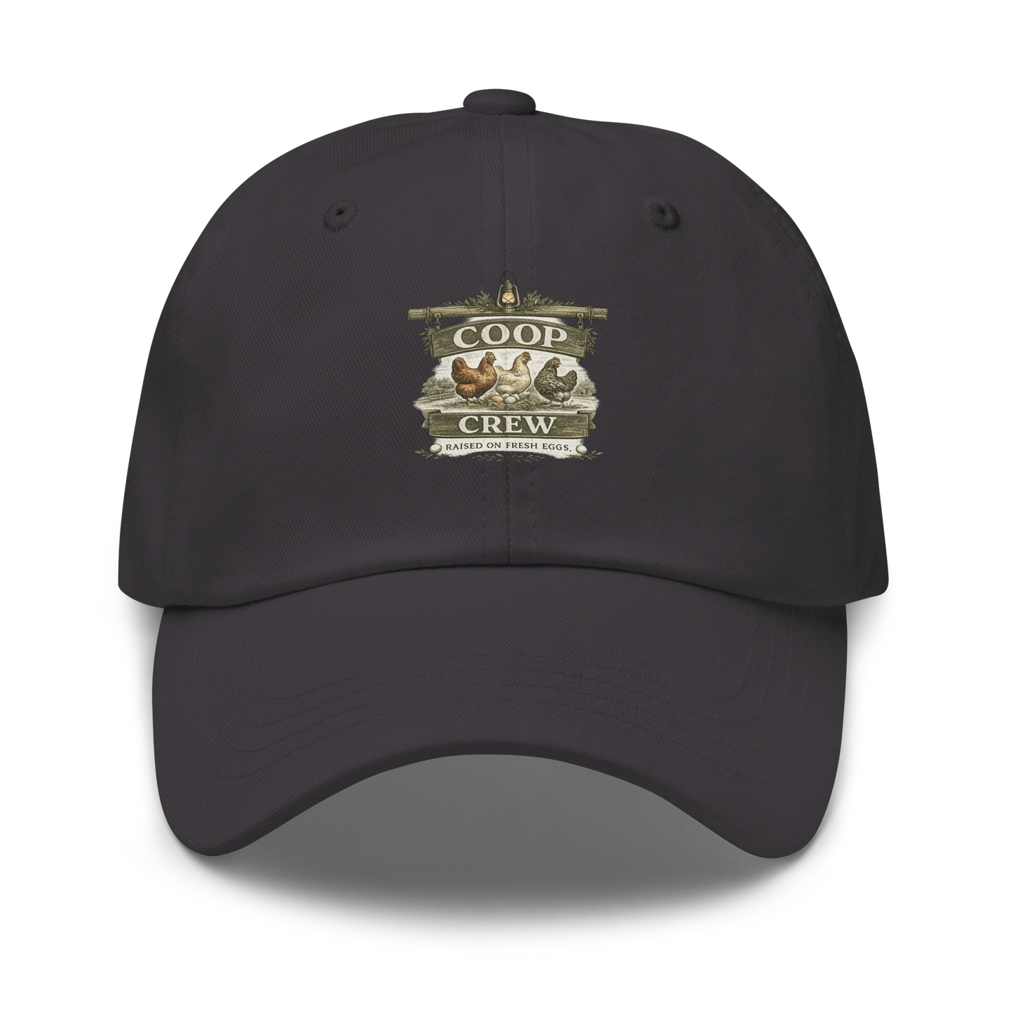 Premium Coop Crew™ hat for backyard chicken keepers, homesteaders, and fresh egg enthusiasts. Farmhouse-inspired embroidered headwear designed for life close to home.