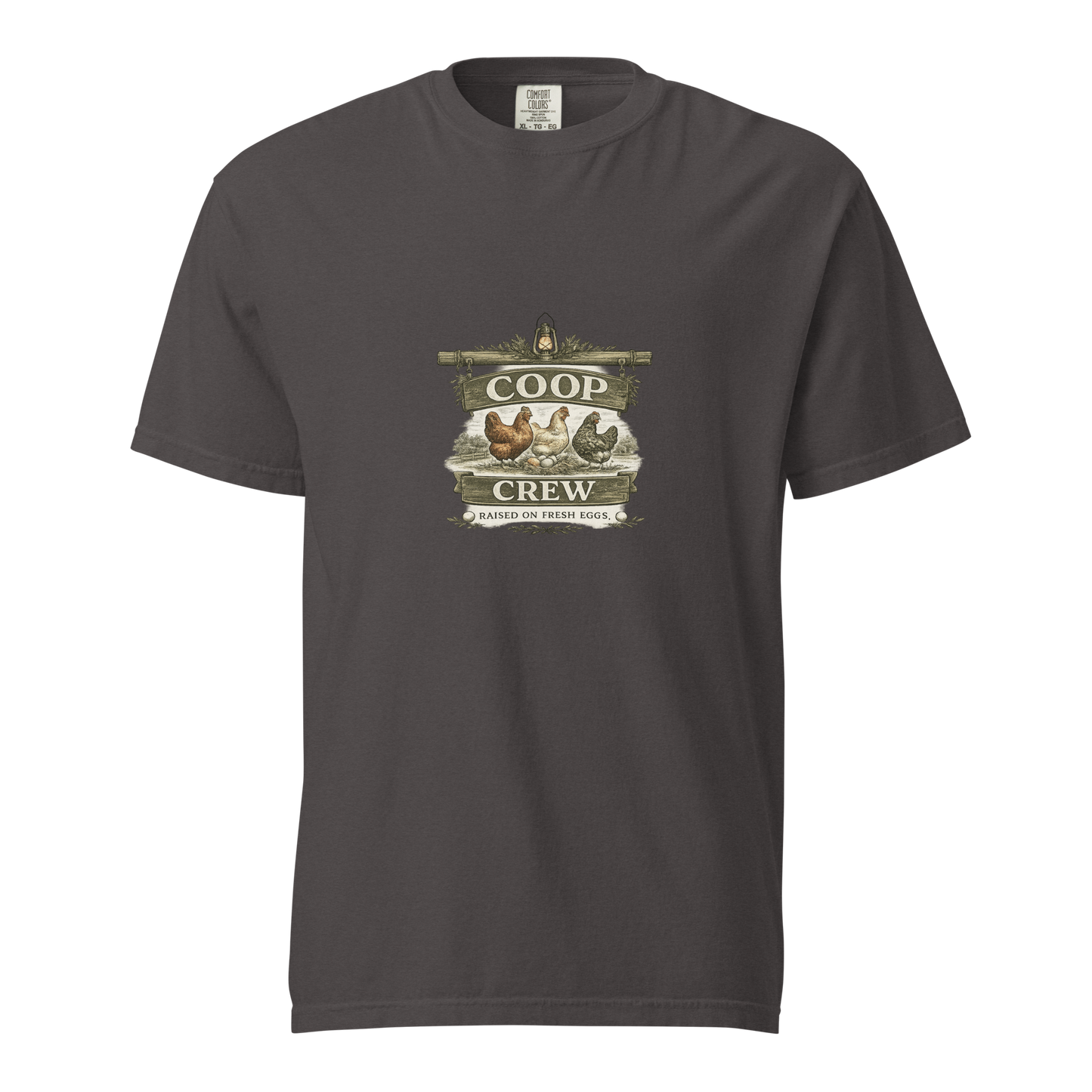 A premium Coop Crew shirt for backyard chicken keepers, homesteaders, and fresh egg lovers. Vintage farmhouse style designed for life close to home.