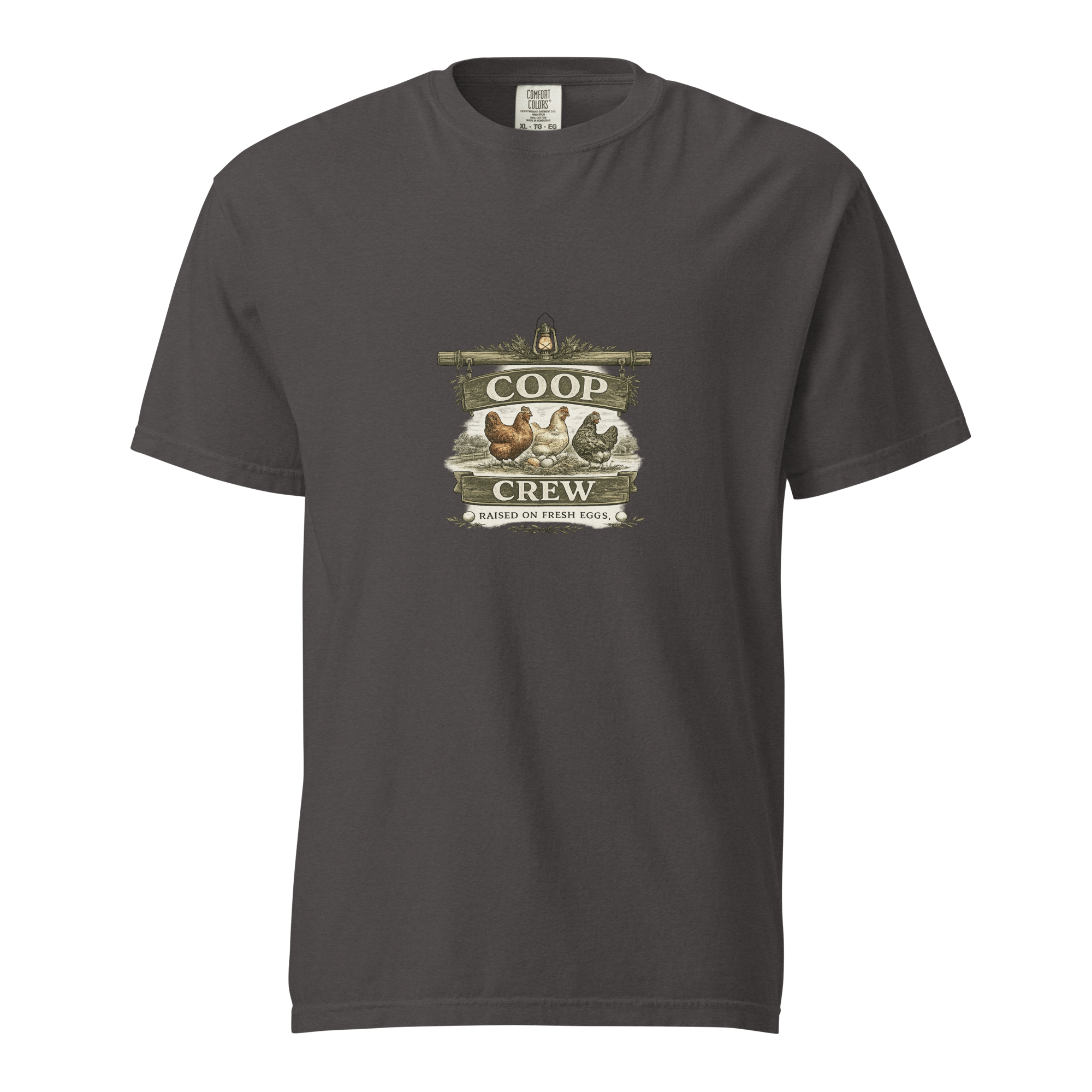 A premium Coop Crew shirt for backyard chicken keepers, homesteaders, and fresh egg lovers. Vintage farmhouse style designed for life close to home.