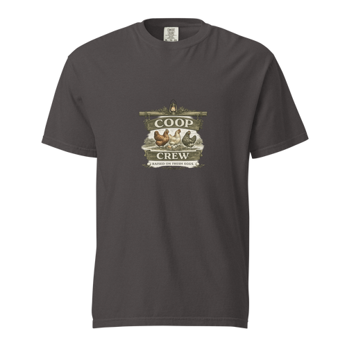 A premium Coop Crew shirt for backyard chicken keepers, homesteaders, and fresh egg lovers. Vintage farmhouse style designed for life close to home.