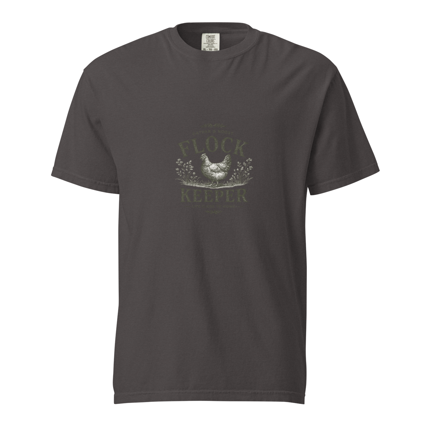 Vintage-inspired Flock Keeper shirt for backyard chicken keepers, homesteaders, and fresh egg lovers. A premium tee made for life close to home.