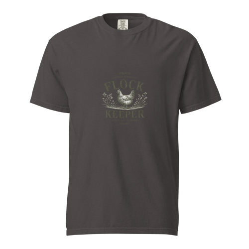 Vintage-inspired Flock Keeper shirt for backyard chicken keepers, homesteaders, and fresh egg lovers. A premium tee made for life close to home.