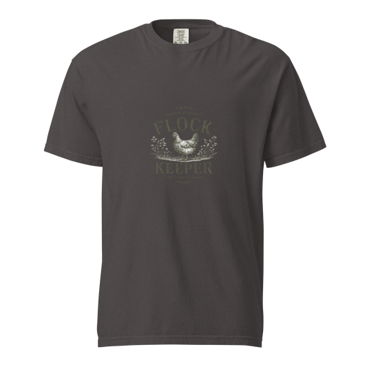 Vintage-inspired Flock Keeper shirt for backyard chicken keepers, homesteaders, and fresh egg lovers. A premium tee made for life close to home.