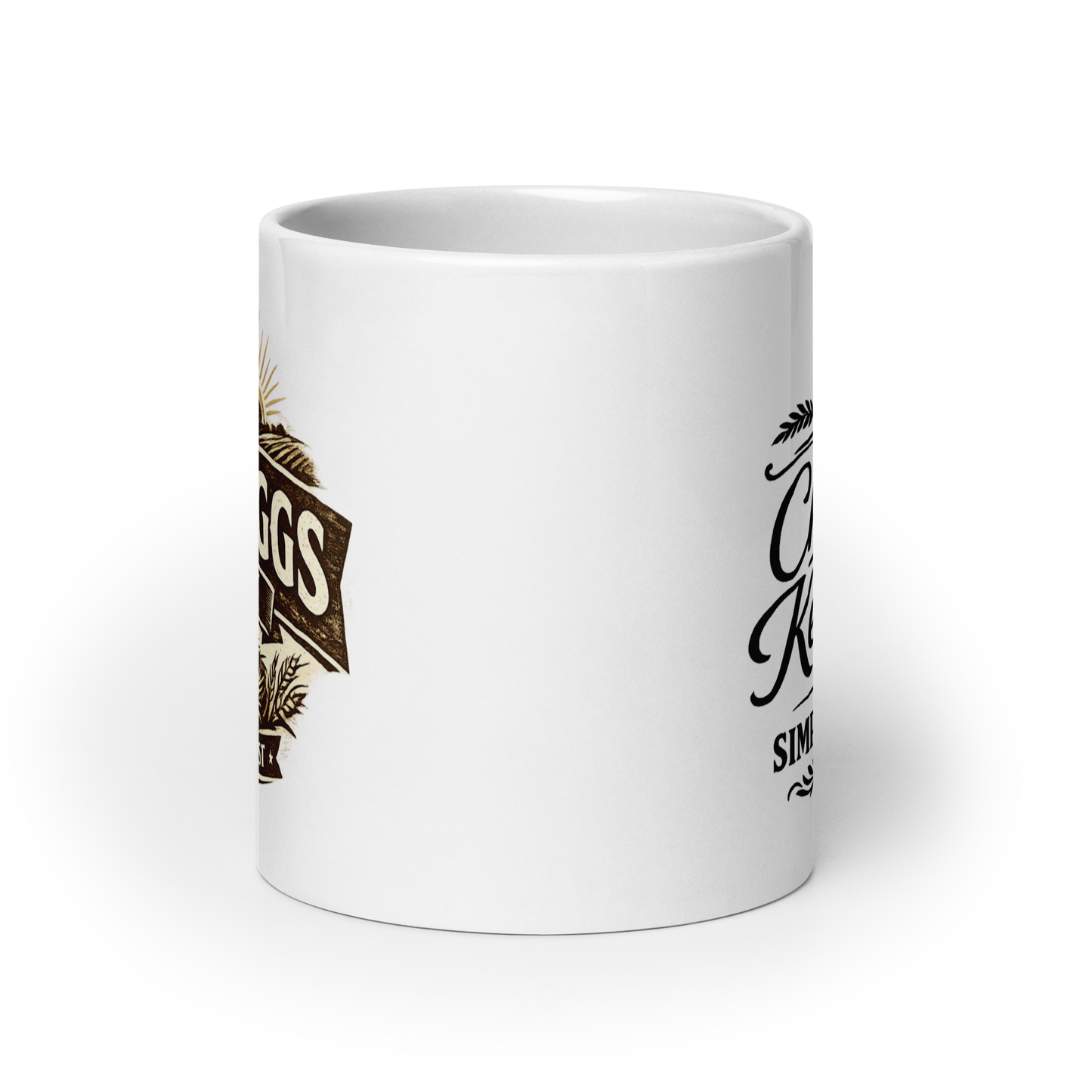 Fresh Eggs Daily farmhouse coffee mug featuring vintage farm artwork and Gather Grow Roost design