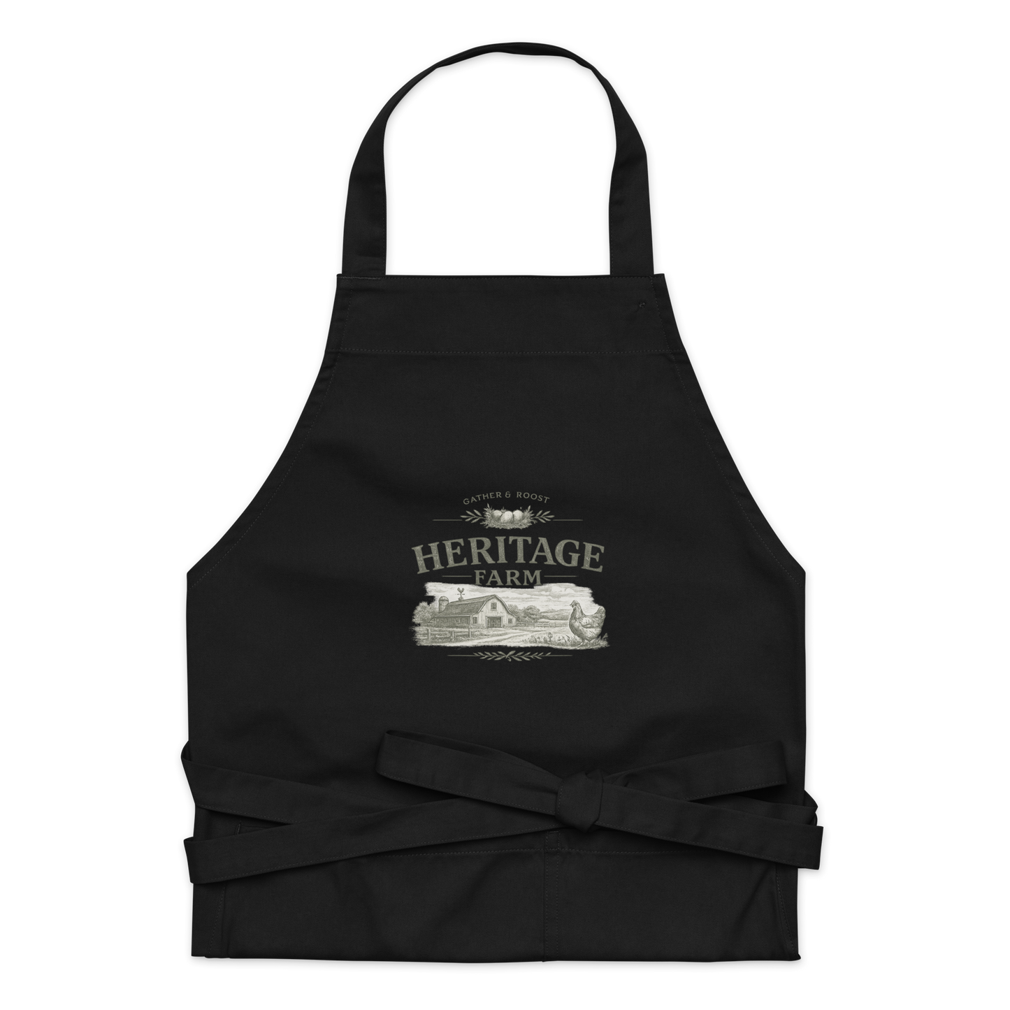 Heritage Farm farmhouse apron featuring vintage farm-inspired artwork for homesteaders, bakers, and farmhouse kitchens