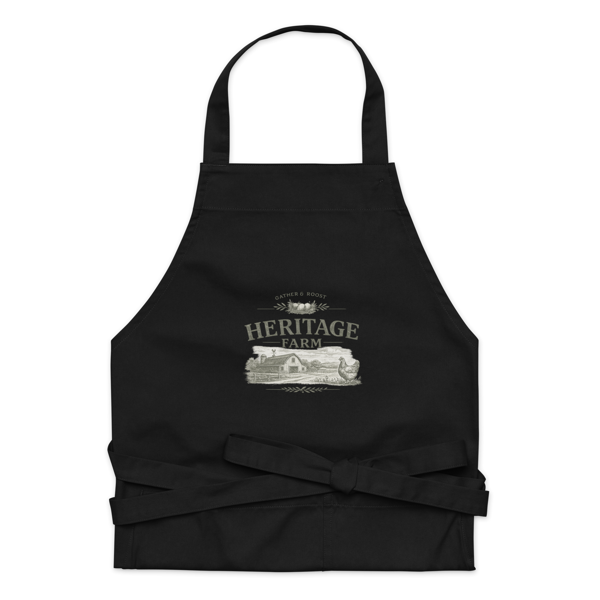 Heritage Farm farmhouse apron featuring vintage farm-inspired artwork for homesteaders, bakers, and farmhouse kitchens