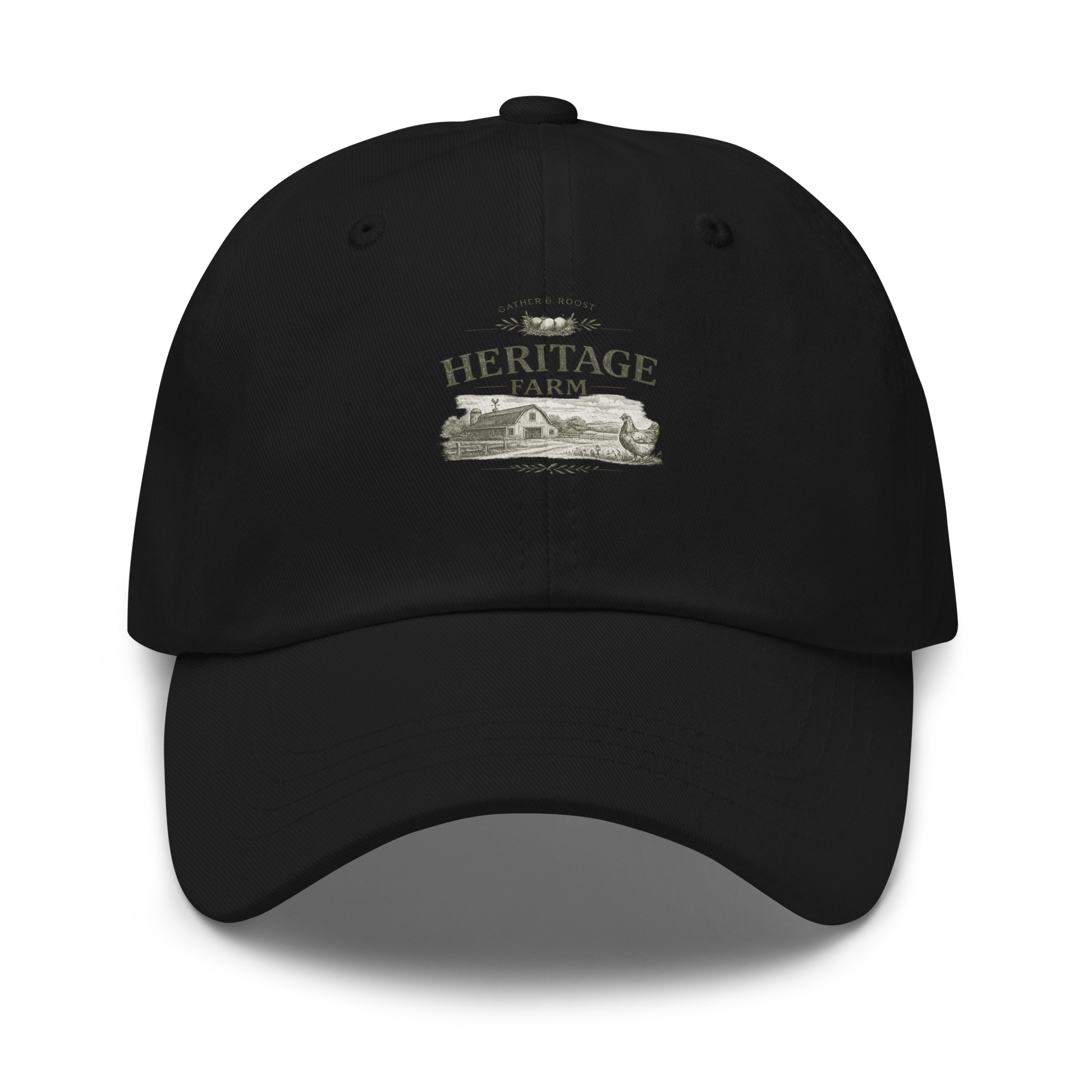 Premium Heritage Farm™ hat inspired by homestead living, backyard flocks, and timeless farm traditions. Vintage embroidered headwear designed for life close to home.