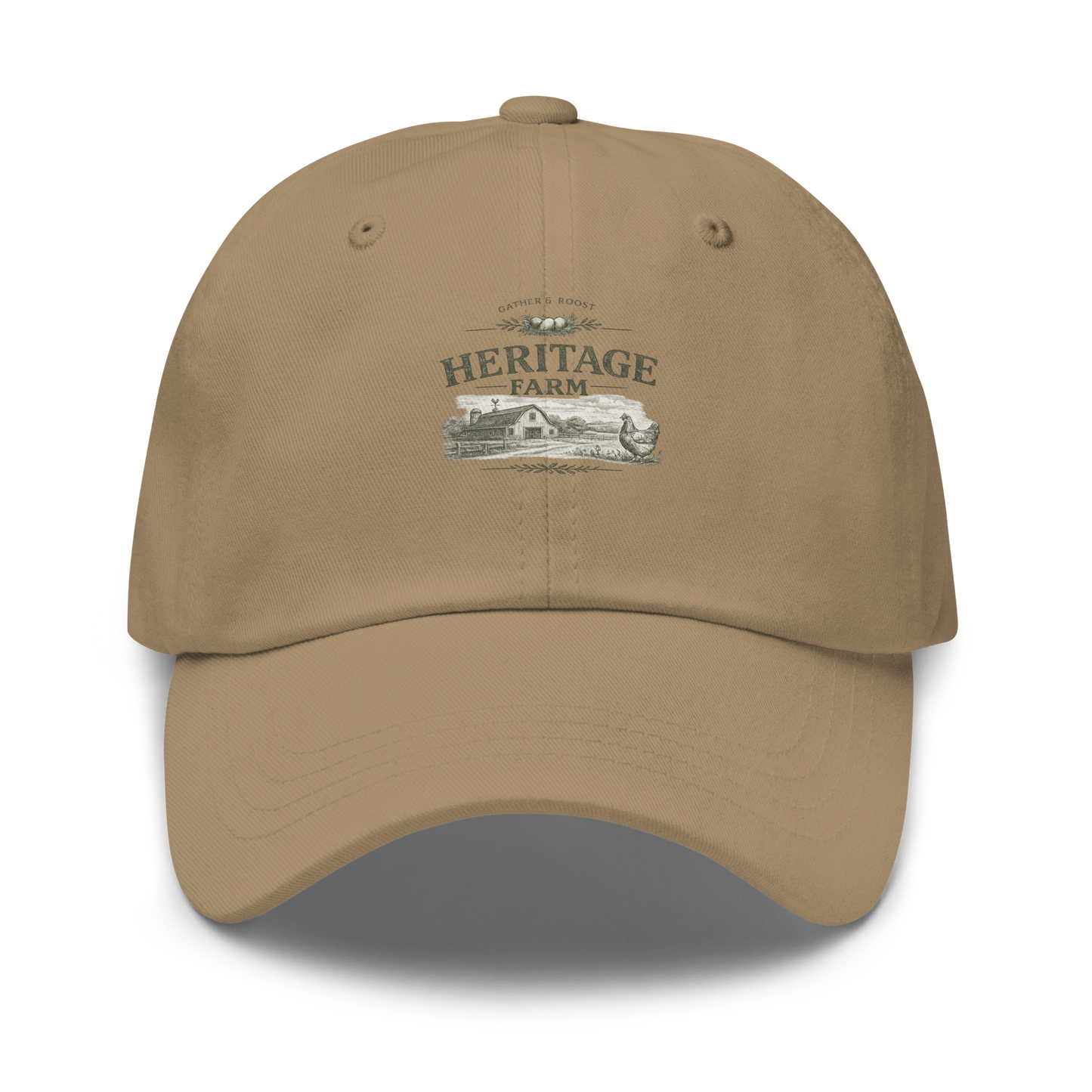 Premium Heritage Farm™ hat inspired by homestead living, backyard flocks, and timeless farm traditions. Vintage embroidered headwear designed for life close to home.