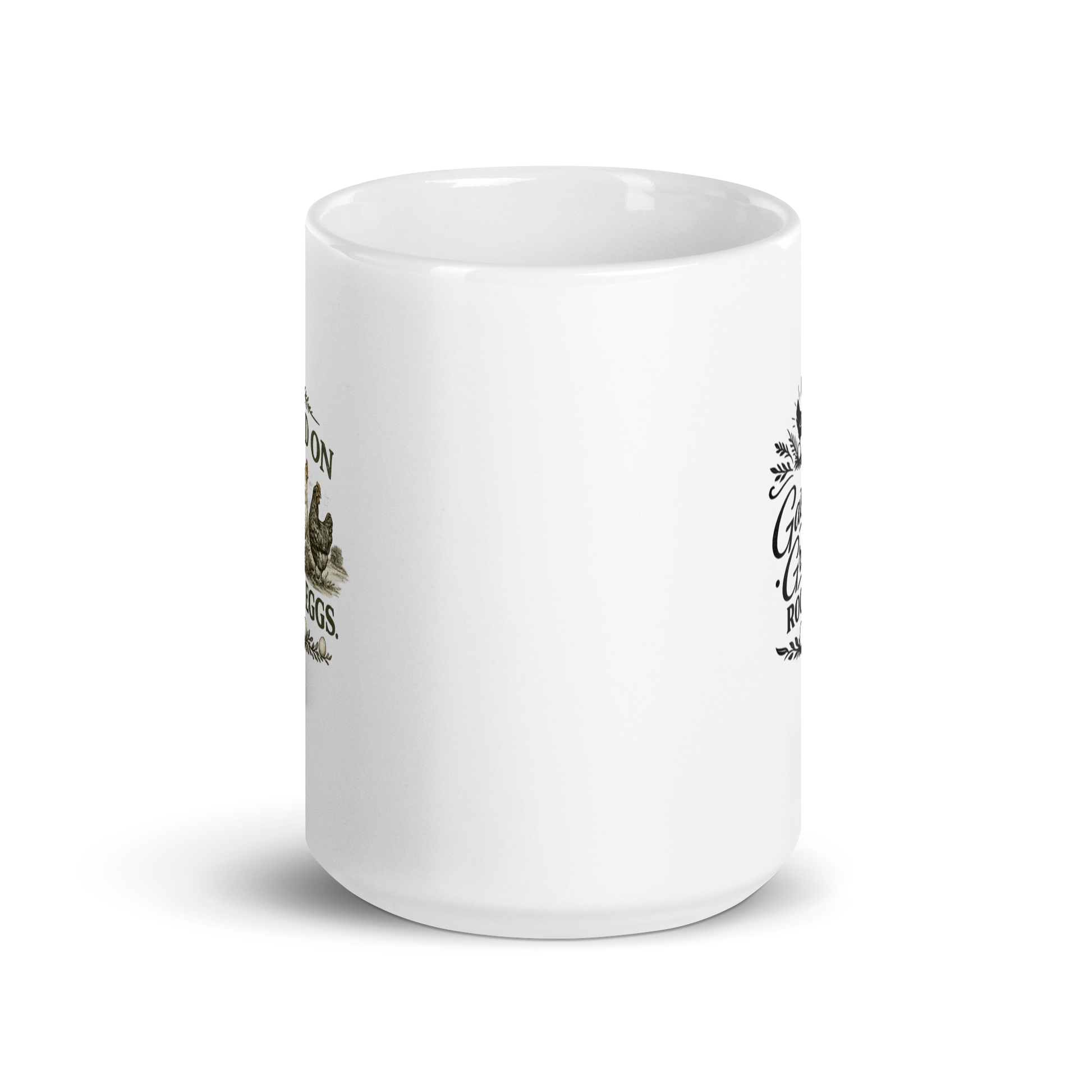 Raised on Fresh Eggs farmhouse coffee mug for backyard chicken keepers and homesteaders