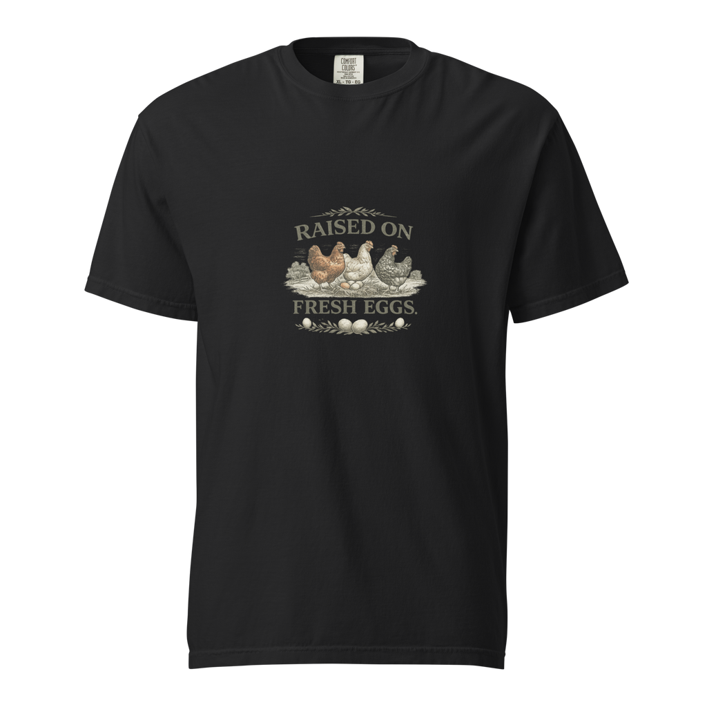Celebrate life close to home with our Raised on Fresh Eggs™ Heritage Tee. A premium vintage-inspired shirt for backyard chicken keepers, homesteaders, and fresh egg lovers.
