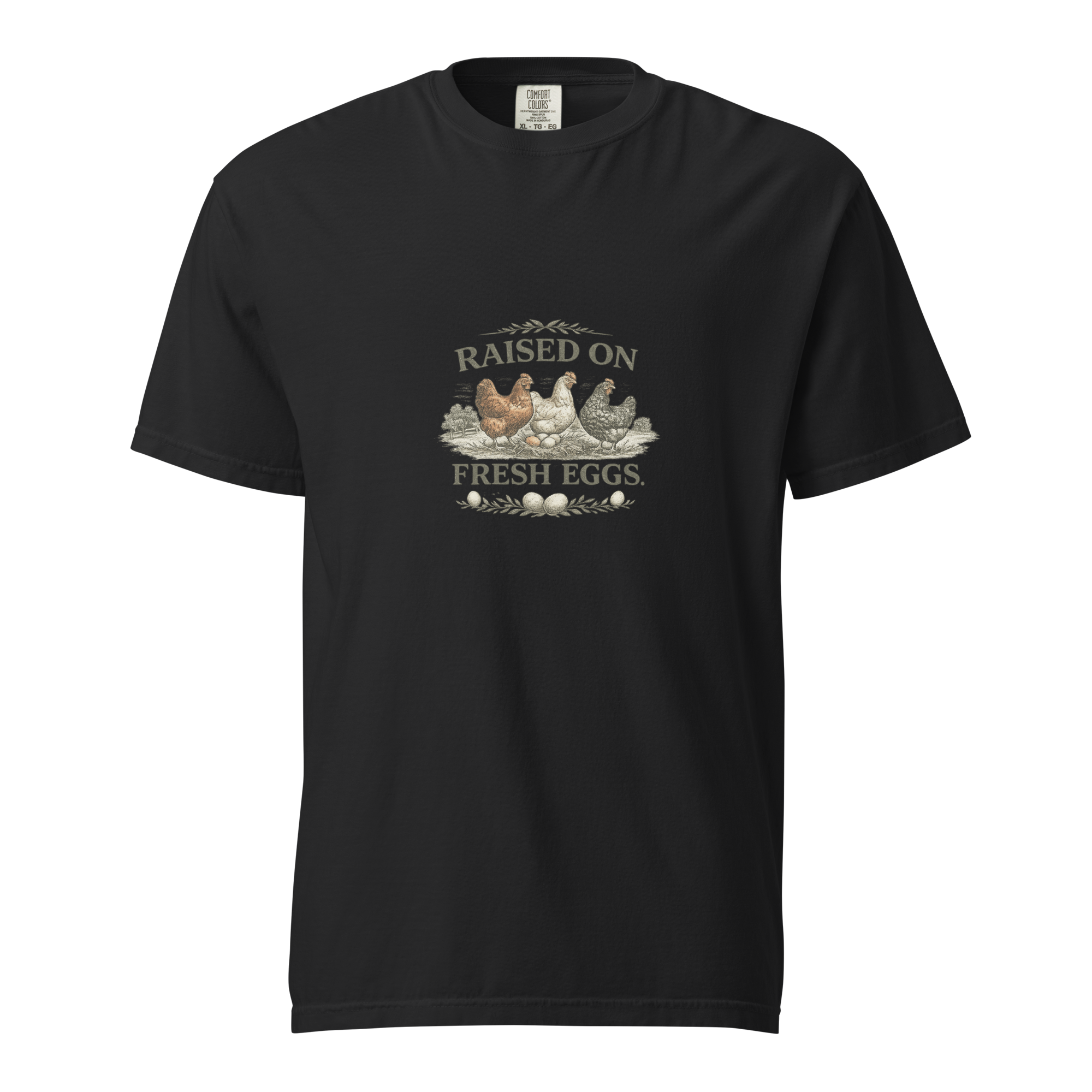 Celebrate life close to home with our Raised on Fresh Eggs™ Heritage Tee. A premium vintage-inspired shirt for backyard chicken keepers, homesteaders, and fresh egg lovers.